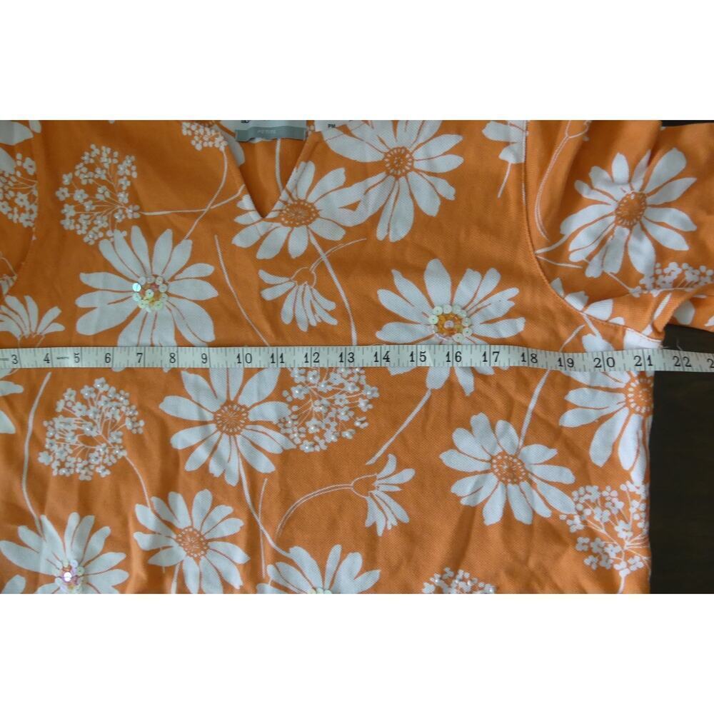 Alfred Dunner Short Sleeve Top PM Floral Sequin Petite Orange White Summer - Picture 7 of 8